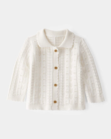Baby Girl Pointelle Button-Down Cardigan - Ivory, 