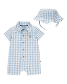 Baby 2-Piece Gingham Romper & Hat Set, image 1 of 3 slides