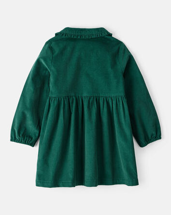 Tout-petit fille - Robe de soirée à manches longues en velours côtelé - Verte, 