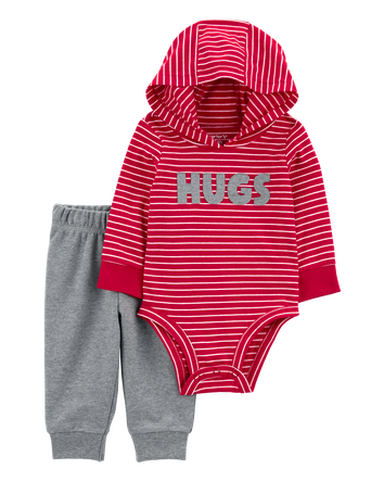 Baby 2-Piece Striped Hugs Hooded Bodysuit Pant Set, 