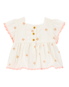 Baby Flutter Sleeve Seersucker Top - Cream, image 2 of 4 slides
