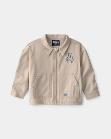 Toddler 'One of a Kind' Peace Sign Zip-Up Jacket - Khaki, 