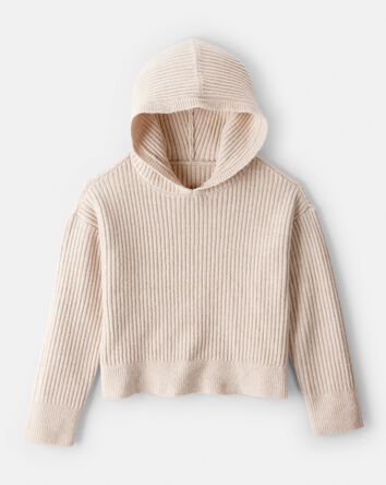 Girls Ribbed Sweater Knit Hoodie - Ivory, 