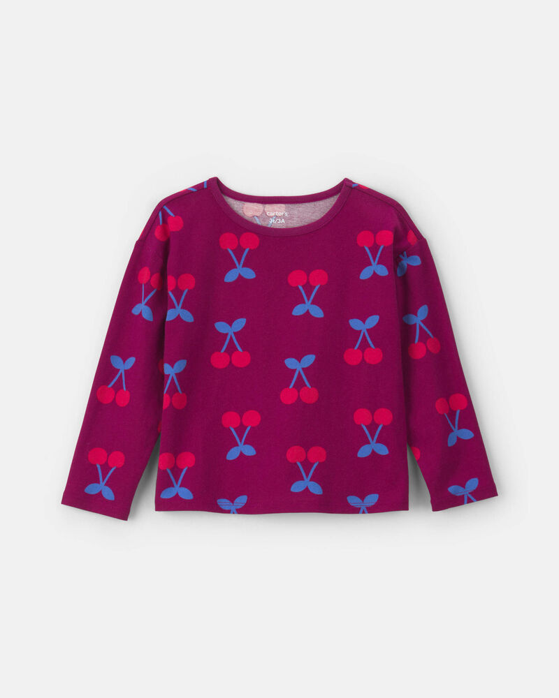 Toddler Girl Cherry Long-Sleeve Top - Red, image 1 of 3 slides