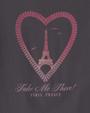 Filles - T-shirt manches longues &agrave; imprim&eacute; c&oelig;ur et Paris - Noir , 