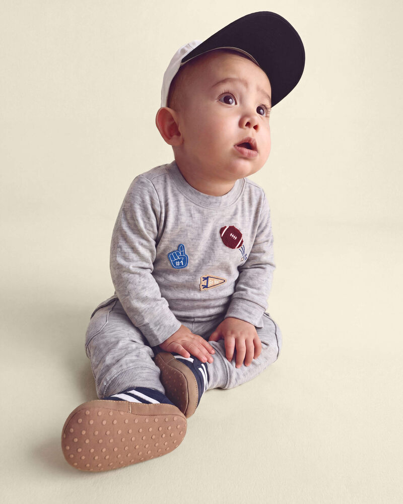 Baby Boy 2-Piece Varsity Long-Sleeve Bodysuit & Pant Set - Grey, image 6 of 7 slides