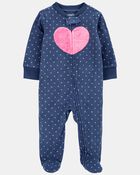 Baby Girl Heart Print Loose Fit Long-Sleeve Sleeper - Navy, image 1 of 3 slides