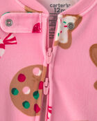 Baby Girl 1-Piece Christmas Gingerbread 2-Way Zip DreamPlush Snug Fit Footed Pyjama - Pink, image 5 of 7 slides