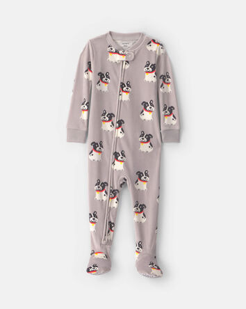 Baby Boy 1-Piece Dog 2-Way Zip DreamPlush Snug Fit Footed Pyjama - Grey, 