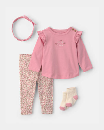 Baby Girl 4-Piece Long-Sleeve Top & Pant Set - Pink, 