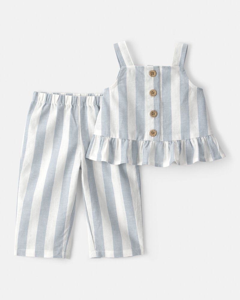 B&eacute;b&eacute; fille - Ensemble 2 pi&egrave;ces t-shirt sans manches et pantalon - Bleu, image 1 sur 3 diapositives