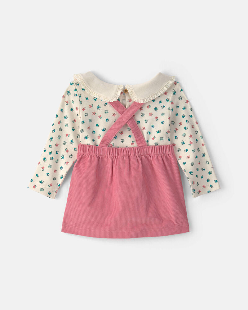 Baby Girl 3-Piece Floral Corduroy Long-Sleeve Dress Set - Pink/Cream, image 2 of 6 slides