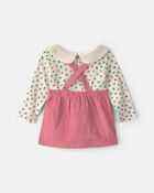 Baby Girl 3-Piece Floral Corduroy Long-Sleeve Dress Set - Pink/Cream, image 2 of 6 slides