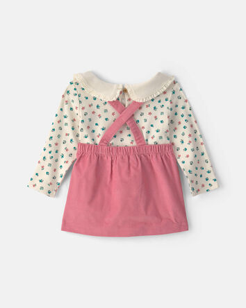 Baby Girl 3-Piece Floral Corduroy Long-Sleeve Dress Set - Pink/Cream, 