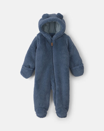 B&eacute;b&eacute; gar&ccedil;on - Combinaison manches longues en molleton teddy &agrave; th&egrave;me ourson &ndash; Bleu, 