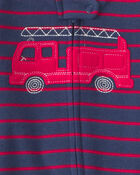 Baby Boy 2-Pack Firetruck Striped Fleece 2-Way Zip Sleepers - Blue/Red/Grey, image 3 of 5 slides