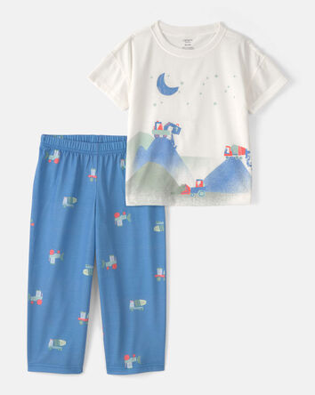 Toddler Boy Construction Loose Fit 2-Piece Pyjama Set - Grey/Blue, 