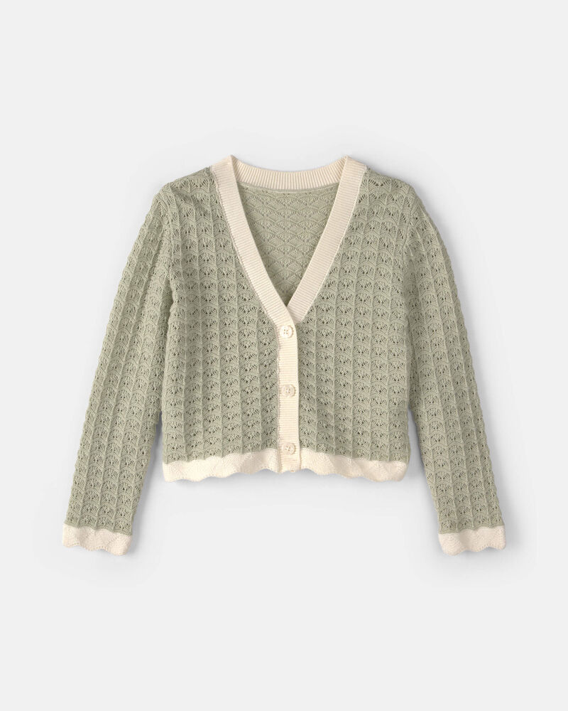 Filles - Cardigan boutonn&eacute; en tricot - Vert, image 1 sur 2 diapositives