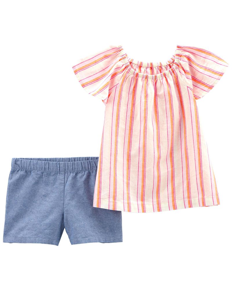 2-Piece Striped Top & Chambray Shorts, image 1 of 3 slides