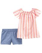 2-Piece Striped Top & Chambray Shorts, image 1 of 3 slides