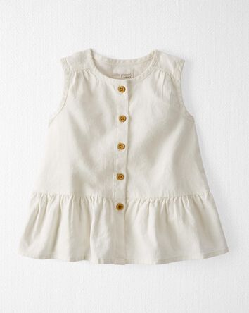 Button-Front Ruffle Dress Made with LENZING™ ECOVERO™ and Linen, 
