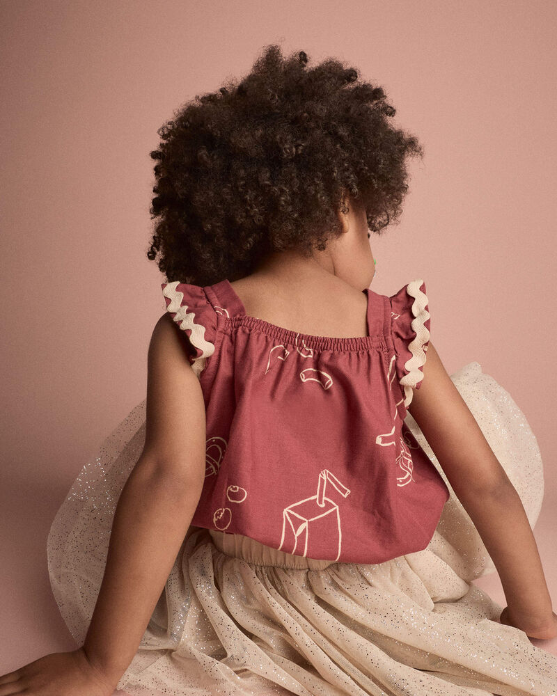 Toddler Girl Ruffle Peplum Top in Snack Print - Red, image 3 of 6 slides