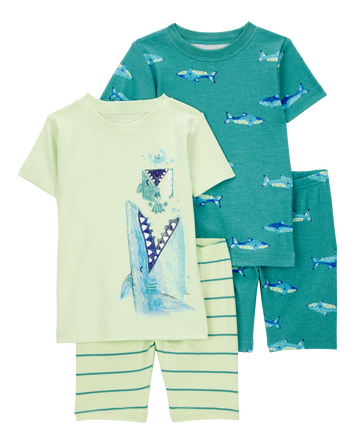 Toddler Shark Print Snug Fit Cotton 4-Piece Pyjamas, 