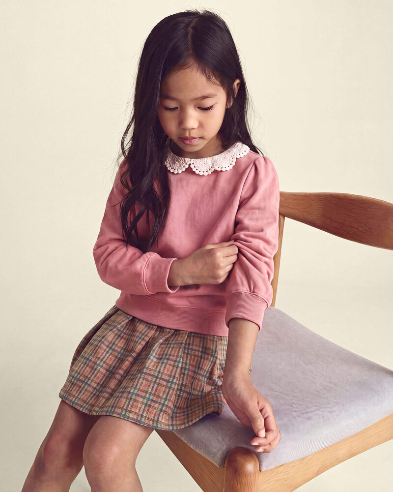 Girls Floral Collar French Terry Pullover Sweatshirt - Pink, image 3 of 4 slides