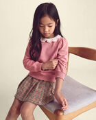 Girls Floral Collar French Terry Pullover Sweatshirt - Pink, image 3 of 4 slides