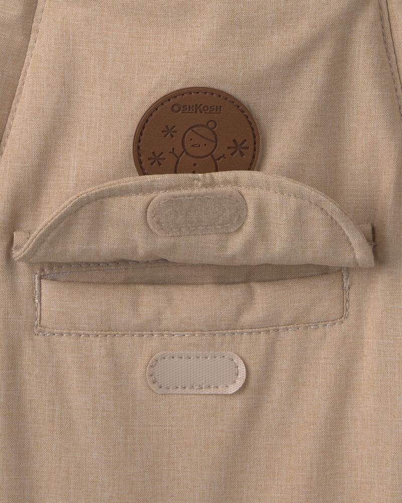 Baby Boy Solid 1 Piece Snowsuit-  Beige , image 4 of 5 slides