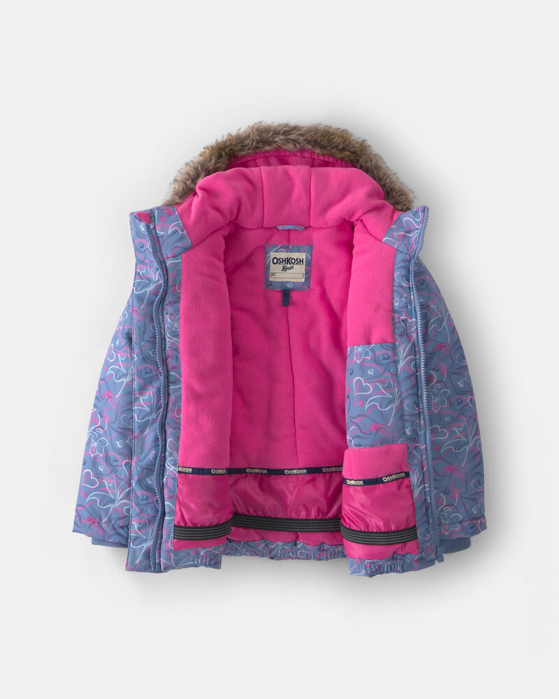 Girls 2 Piece Hearts Print Snowsuit- Grey
, image 4 of 13 slides