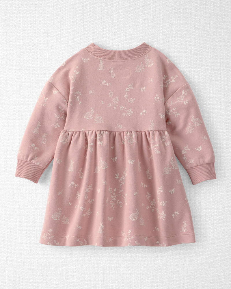 Baby Girl Organic Cotton Dress in Pink Bunny Print, image 2 of 6 slides