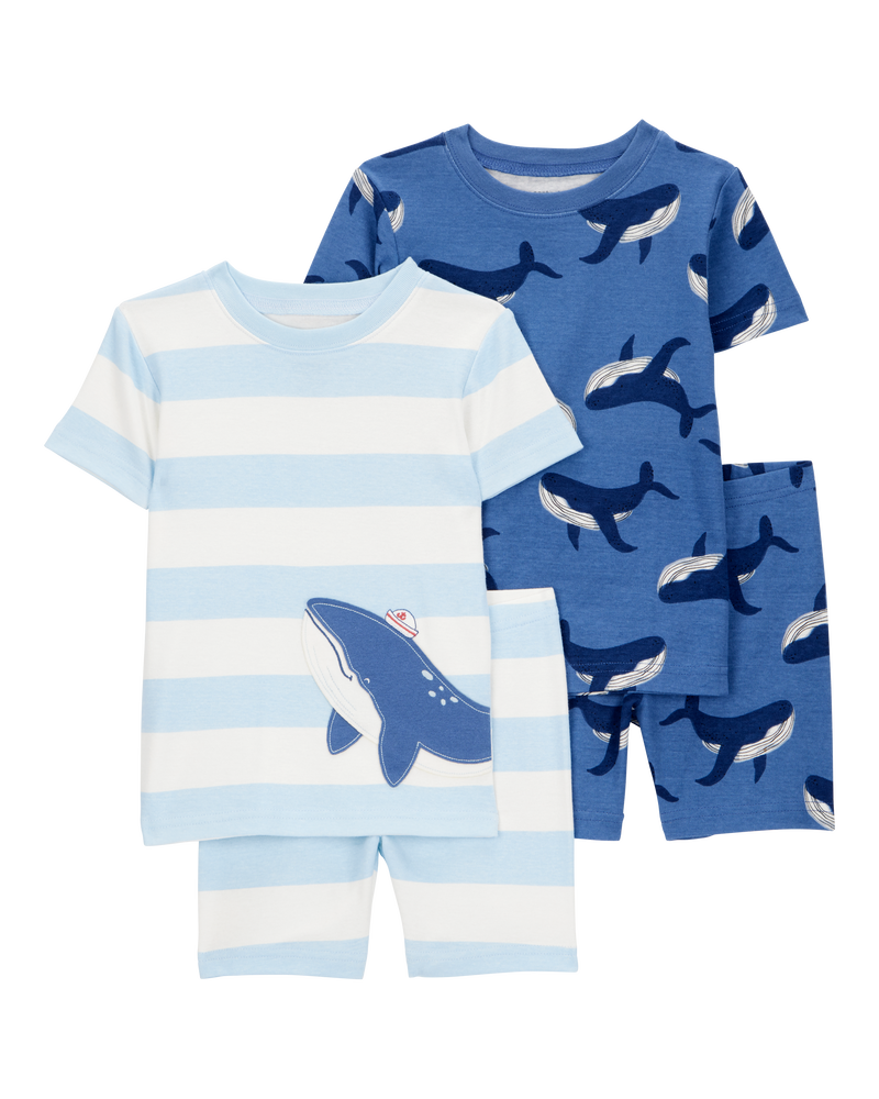 Toddler Whale Striped Snug Fit Cotton 4-Piece Pyjamas, image 1 of 4 slides