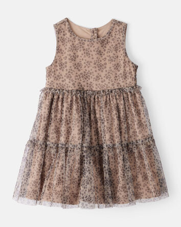 Tout-petit fille - Robe de soirée sans manches en tulle à imprimé léopard - Brun, 