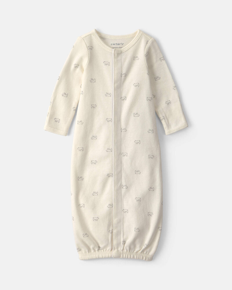 Baby Bear Long-Sleeve Sleeper Gown - Cream, image 1 of 5 slides