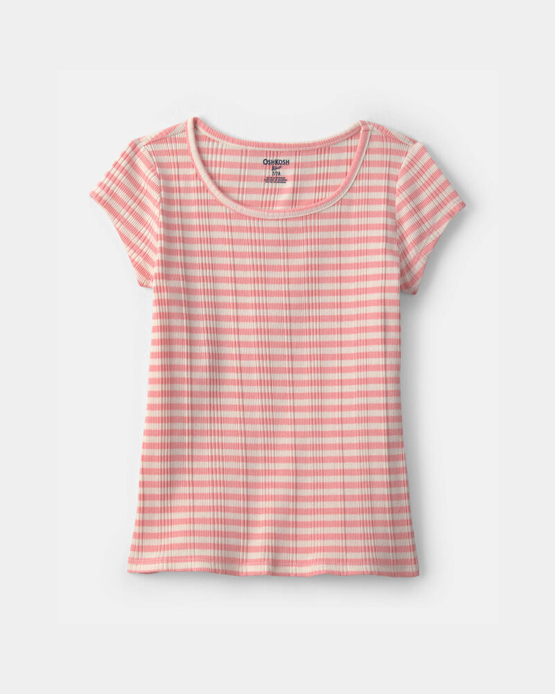 Filles - T-shirt c&ocirc;tel&eacute; &agrave; rayures - Rose, image 1 sur 2 diapositives