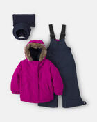 Toddler Girl 2 Piece Solid Snowsuit With Chest Pocket- Purple, image 1 of 13 slides