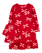 2-Piece Bow Print Fleece Nightgown & Doll Nightgown Set, image 1 of 3 slides