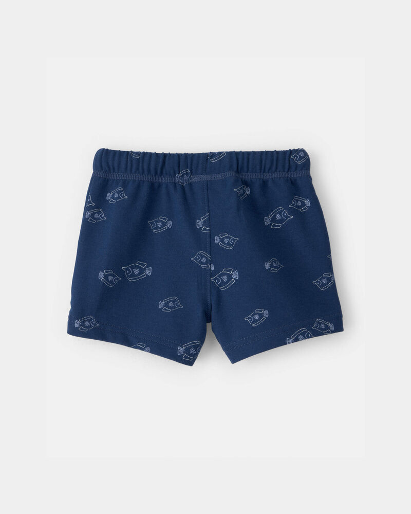 Baby Boy Fish French Terry Shorts - Blue, image 2 of 4 slides