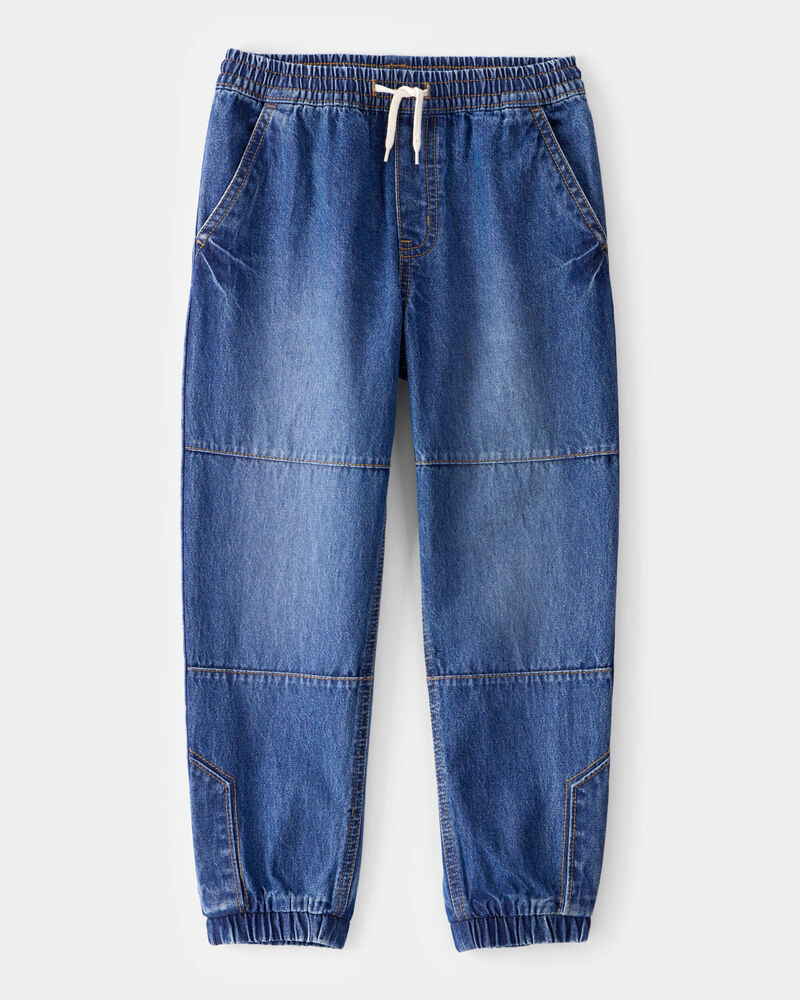 Kid Tapered Iconic Denim Drawstring Joggers - Medium Wash, image 1 of 4 slides