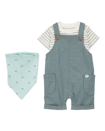 Baby 3-Piece Striped Shortall Set, 