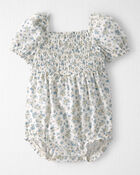 Baby Girl Linen Romper Made with Organic Cotton in Spring Bloom, image 1 of 4 slides