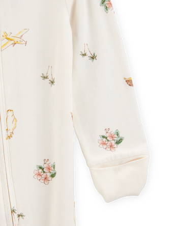 B&eacute;b&eacute; fille - Grenouill&egrave;re PurelySoft &agrave; fermeture &agrave; glissi&egrave;re &agrave; 2 sens &agrave; poignets et pieds rabattables imprim&eacute; tropical - Ivoire, 