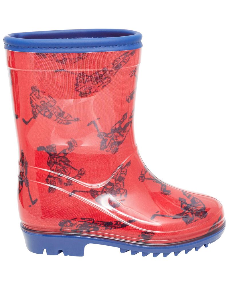 Red Hockey Print Rain Boots