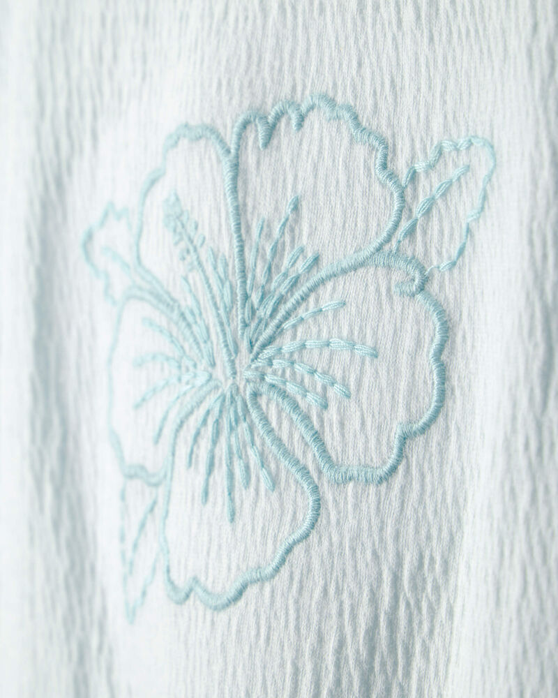 Girls Embroidered Flower Crinkle Top - Blue, image 2 of 4 slides