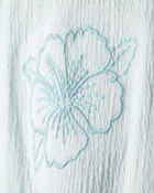Girls Embroidered Flower Crinkle Top - Blue, image 2 of 4 slides