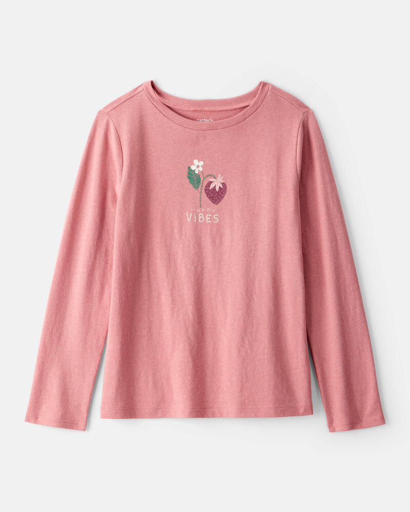 Girls Strawberry Happy Vibes Long-Sleeve Graphic Tee - Pink, image 1 of 3 slides