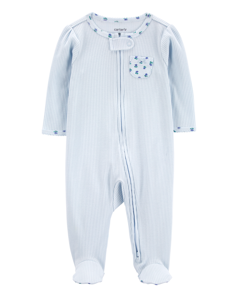 Fleece Pajamas Carters Thermal Pajamas Blue Baby Floral 2-Way Zip
