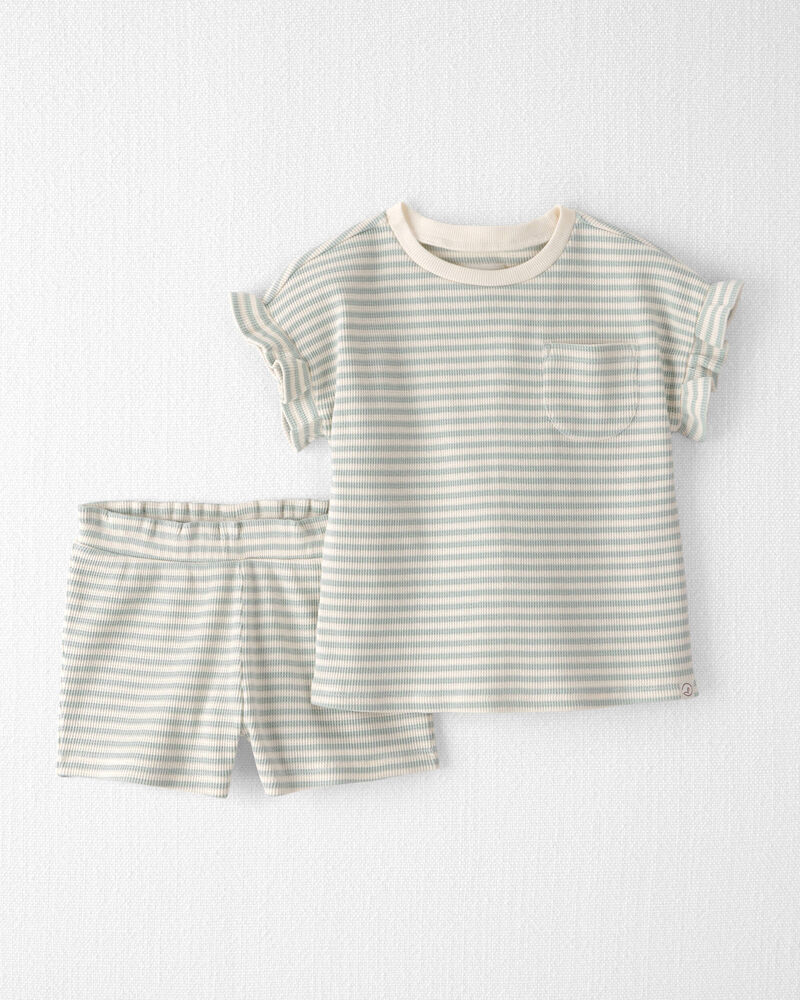 Toddler Girl 2-Piece Organic Cotton Waffle Knit Top & Short Set in Stripes, image 1 of 5 slides