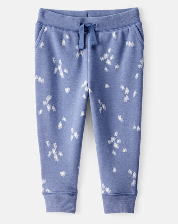 Baby Girl Heart Print French Terry Drawstring Joggers - Blue, 